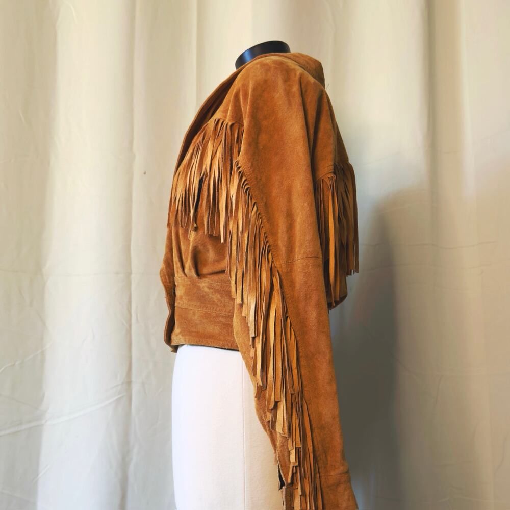VTG 80s Michael Joseph Cropped Fringe Leather Jacket size Medium - Picture 6 of 11
